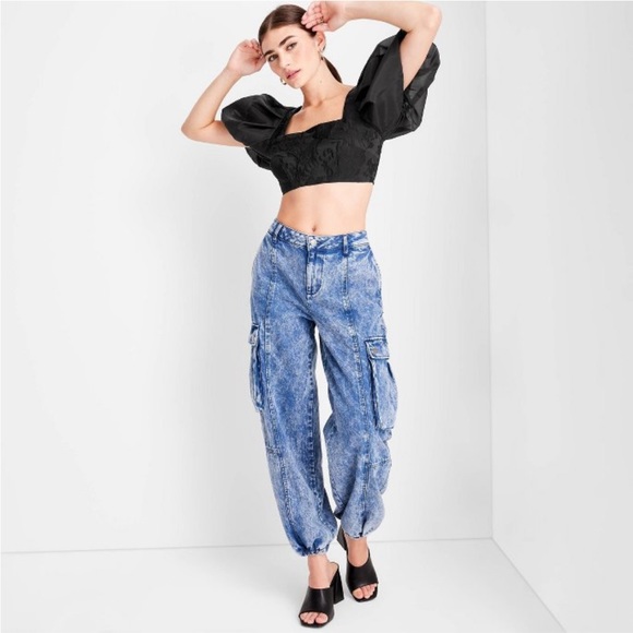 Mid-Rise Cargo Jeans Future Collective Kahlana Barfield Brown Medium Wash Denim - Picture 3 of 6